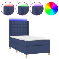 WOWONA Boxspringbett mit Matratze &amp; LED Blau 90x200 cm Stoff