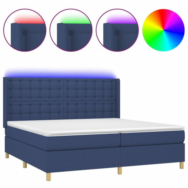 vidaXL Boxspringbett mit Matratze &amp; LED Blau 200x200 cm Stoff