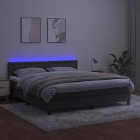 vidaXL Boxspringbett mit Matratze &amp; LED Dunkelgrau 160x200 cm Samt