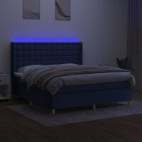 vidaXL Boxspringbett mit Matratze &amp; LED Blau 180x200 cm Stoff