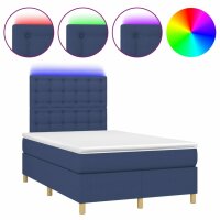 vidaXL Boxspringbett mit Matratze &amp; LED Blau 120x200 cm Stoff