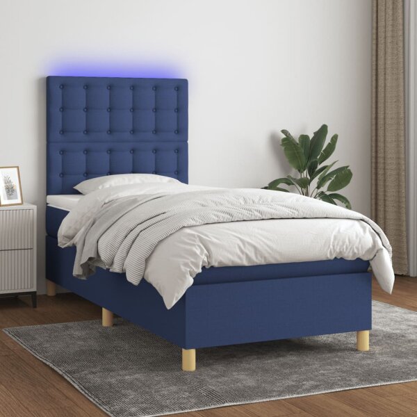 WOWONA Boxspringbett mit Matratze &amp; LED Blau 90x200 cm Stoff