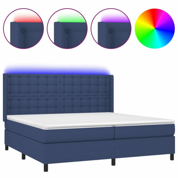 vidaXL Boxspringbett mit Matratze &amp; LED Blau 200x200 cm Stoff