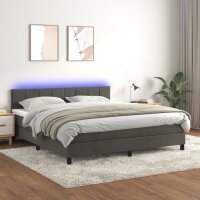 vidaXL Boxspringbett mit Matratze &amp; LED Dunkelgrau 160x200 cm Samt