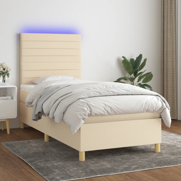 vidaXL Boxspringbett mit Matratze &amp; LED Creme 90x200 cm Stoff