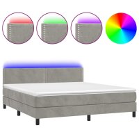 vidaXL Boxspringbett mit Matratze &amp; LED Hellgrau 160x200 cm Samt