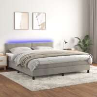 vidaXL Boxspringbett mit Matratze &amp; LED Hellgrau 160x200 cm Samt