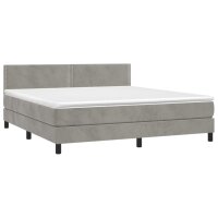 vidaXL Boxspringbett mit Matratze &amp; LED Hellgrau 160x200 cm Samt