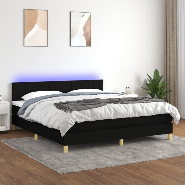 WOWONA Boxspringbett mit Matratze &amp; LED Schwarz 160x200 cm Stoff