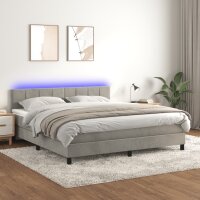 vidaXL Boxspringbett mit Matratze &amp; LED Hellgrau 160x200 cm Samt