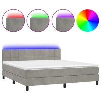 vidaXL Boxspringbett mit Matratze &amp; LED Hellgrau 160x200 cm Samt