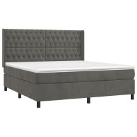 vidaXL Boxspringbett mit Matratze &amp; LED Dunkelgrau 180x200 cm Samt