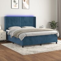 vidaXL Boxspringbett mit Matratze &amp; LED Dunkelblau 180x200 cm Samt