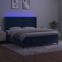 vidaXL Boxspringbett mit Matratze &amp; LED Dunkelblau 180x200 cm Samt