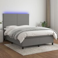 vidaXL Boxspringbett mit Matratze &amp; LED Dunkelgrau 140x200 cm Stoff