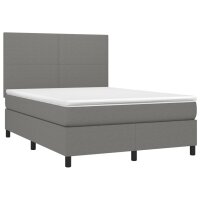 vidaXL Boxspringbett mit Matratze &amp; LED Dunkelgrau 140x200 cm Stoff