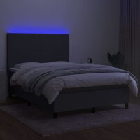 vidaXL Boxspringbett mit Matratze &amp; LED Dunkelgrau 140x200 cm Stoff