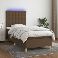 vidaXL Boxspringbett mit Matratze &amp; LED Dunkelbraun 80x200 cm Stoff