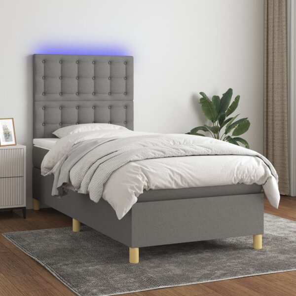 vidaXL Boxspringbett mit Matratze &amp; LED Dunkelgrau 80x200 cm Stoff