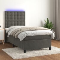 WOWONA Boxspringbett mit Matratze &amp; LED Dunkelgrau 100x200 cm Samt