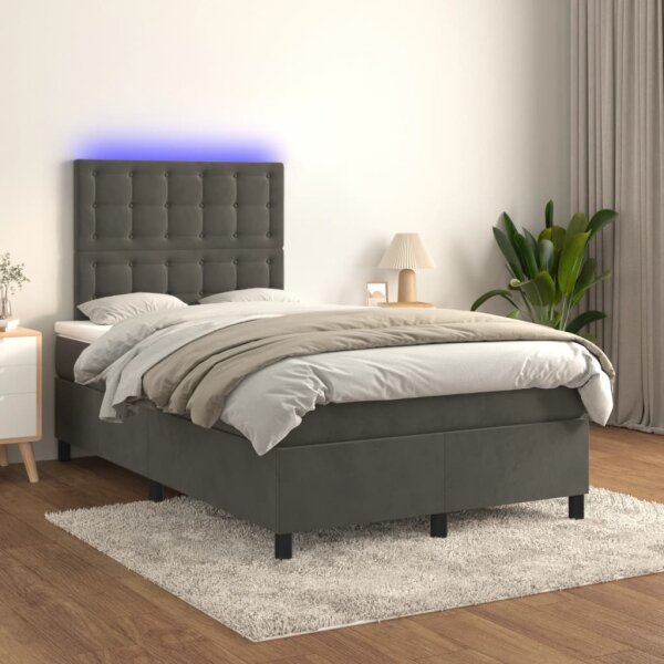 WOWONA Boxspringbett mit Matratze &amp; LED Dunkelgrau 120x200 cm Samt