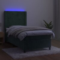 WOWONA Boxspringbett mit Matratze &amp; LED Dunkelgr&uuml;n 100x200 cm Samt