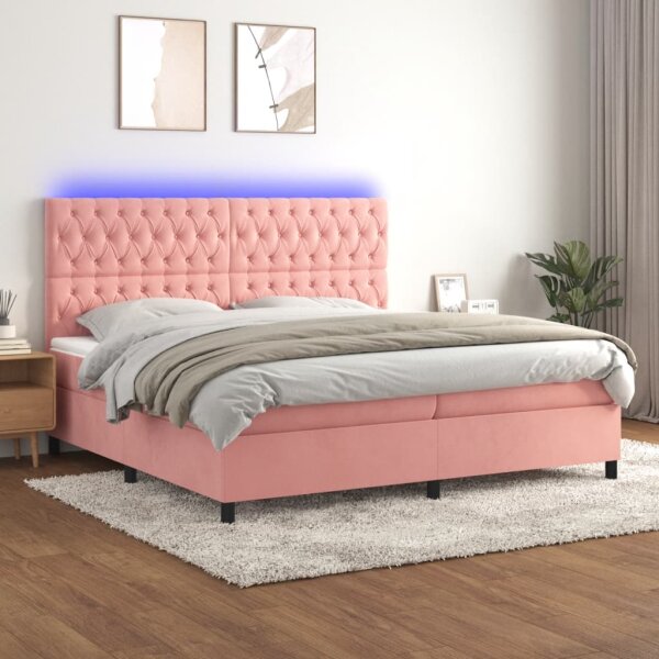 vidaXL Boxspringbett mit Matratze &amp; LED Rosa 200x200 cm Samt