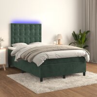 WOWONA Boxspringbett mit Matratze &amp; LED Dunkelgr&uuml;n 120x200 cm Samt