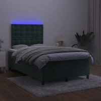 WOWONA Boxspringbett mit Matratze &amp; LED Dunkelgr&uuml;n 120x200 cm Samt