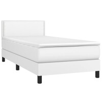 vidaXL Boxspringbett mit Matratze Wei&szlig; 90x200 cm Kunstleder