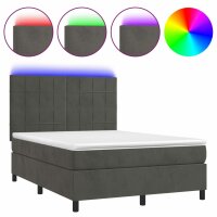 vidaXL Boxspringbett mit Matratze &amp; LED Dunkelgrau 140x200 cm Samt