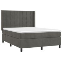 vidaXL Boxspringbett mit Matratze Dunkelgrau 140x200 cm Samt