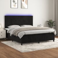 vidaXL Boxspringbett mit Matratze &amp; LED Schwarz 180x200 cm Samt