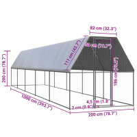 vidaXL Outdoor-H&uuml;hnerk&auml;fig 2x10x2 m Verzinkter Stahl