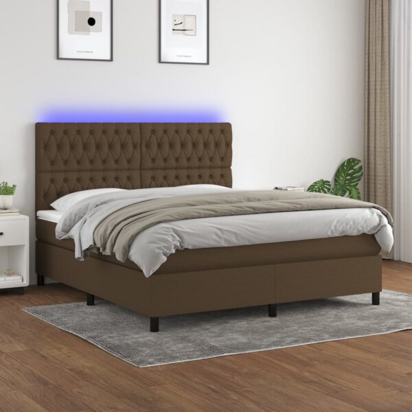 vidaXL Boxspringbett mit Matratze &amp; LED Dunkelbraun 180x200 cm Stoff