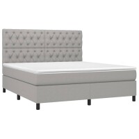 vidaXL Boxspringbett mit Matratze &amp; LED Hellgrau 160x200 cm Stoff