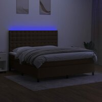 vidaXL Boxspringbett mit Matratze &amp; LED Dunkelbraun 180x200 cm Stoff