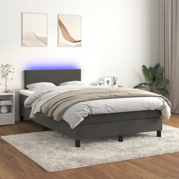 vidaXL Boxspringbett mit Matratze &amp; LED Dunkelgrau 120x200 cm Samt