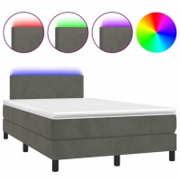 vidaXL Boxspringbett mit Matratze &amp; LED Dunkelgrau 120x200 cm Samt