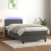 vidaXL Boxspringbett mit Matratze &amp; LED Dunkelgrau 100x200 cm Samt