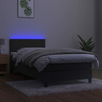 vidaXL Boxspringbett mit Matratze &amp; LED Dunkelgrau 100x200 cm Samt