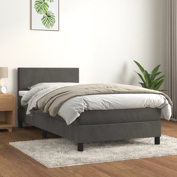 vidaXL Boxspringbett mit Matratze Dunkelgrau 100x200 cm Samt