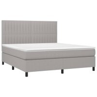 WOWONA Boxspringbett mit Matratze &amp; LED Hellgrau 160x200 cm Stoff