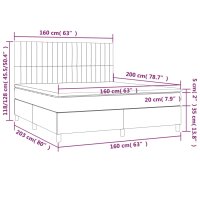 WOWONA Boxspringbett mit Matratze &amp; LED Hellgrau 160x200 cm Stoff