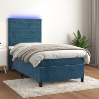 vidaXL Boxspringbett mit Matratze &amp; LED Dunkelblau 80x200 cm Samt