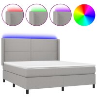 vidaXL Boxspringbett mit Matratze &amp; LED Hellgrau 160x200 cm Stoff