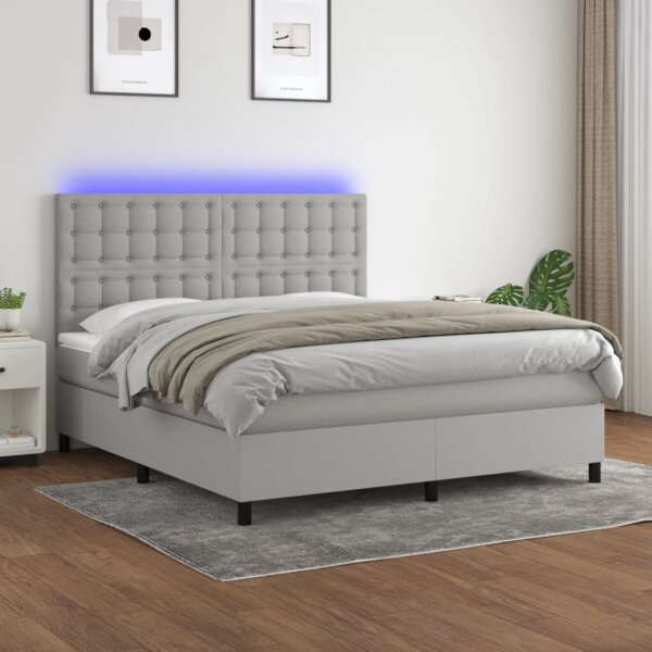 vidaXL Boxspringbett mit Matratze &amp; LED Hellgrau 160x200 cm Stoff