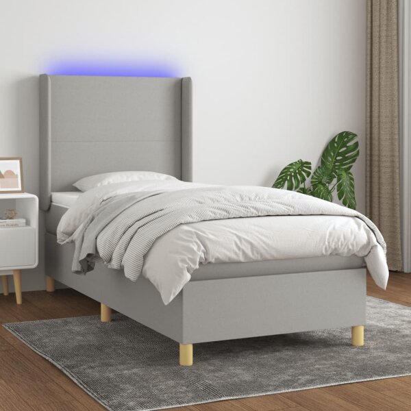 vidaXL Boxspringbett mit Matratze &amp; LED Hellgrau 100x200 cm Stoff