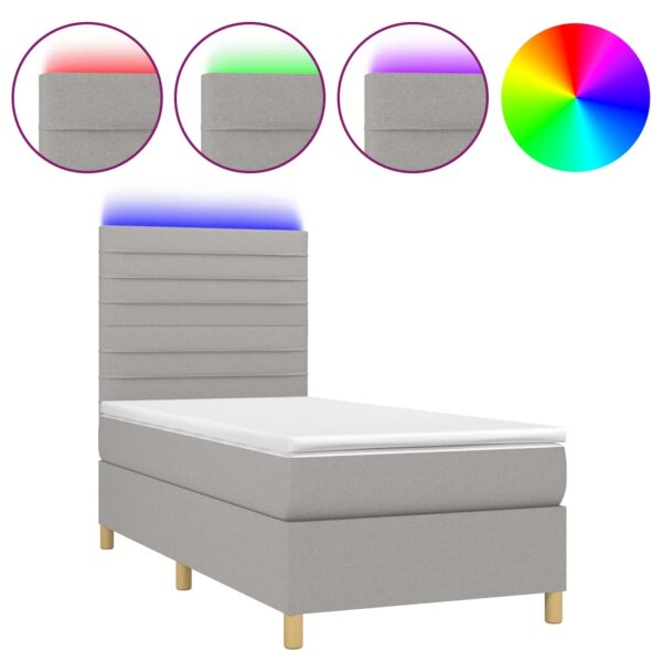 vidaXL Boxspringbett mit Matratze &amp; LED Hellgrau 100x200 cm Stoff