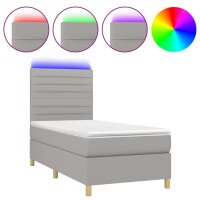 vidaXL Boxspringbett mit Matratze &amp; LED Hellgrau 100x200 cm Stoff